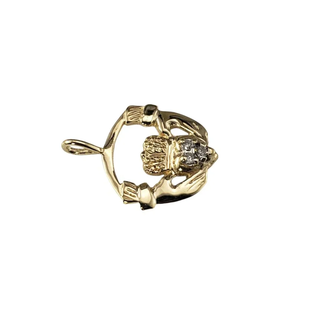 10K Yellow Gold Diamond Claddagh Pendant #23361 - Picture 3 of 6